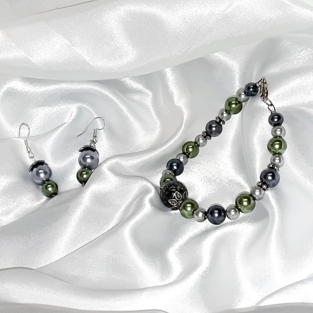 Forest Green, Charcoal black, silver jewelry set